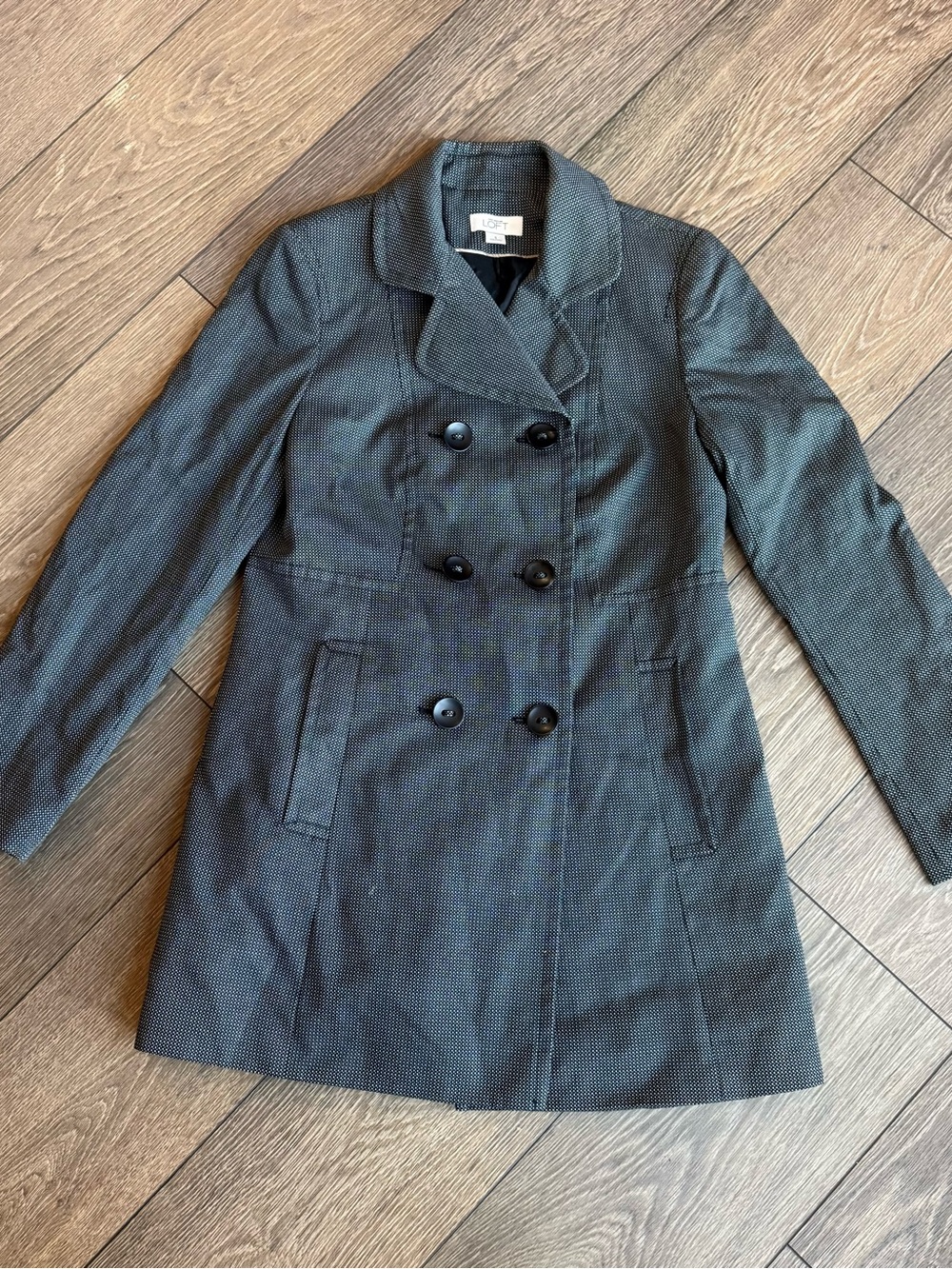 LOFT Black and White  Double-Breasted Peacoat 100% Cotton Women’s Small